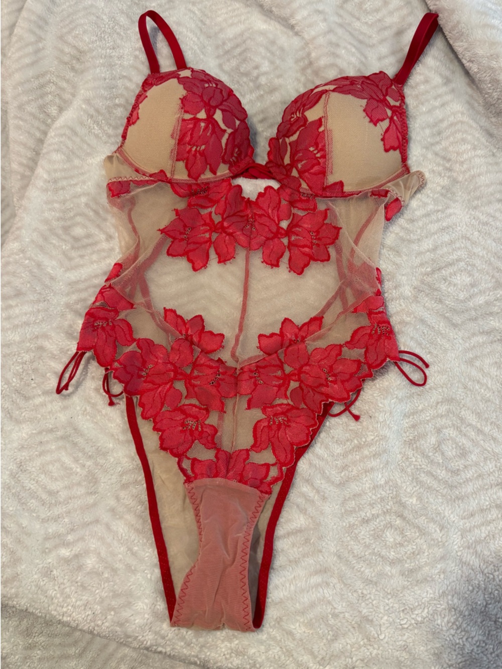 La SENZA Red Floral Sheer Lace Bodysuit
